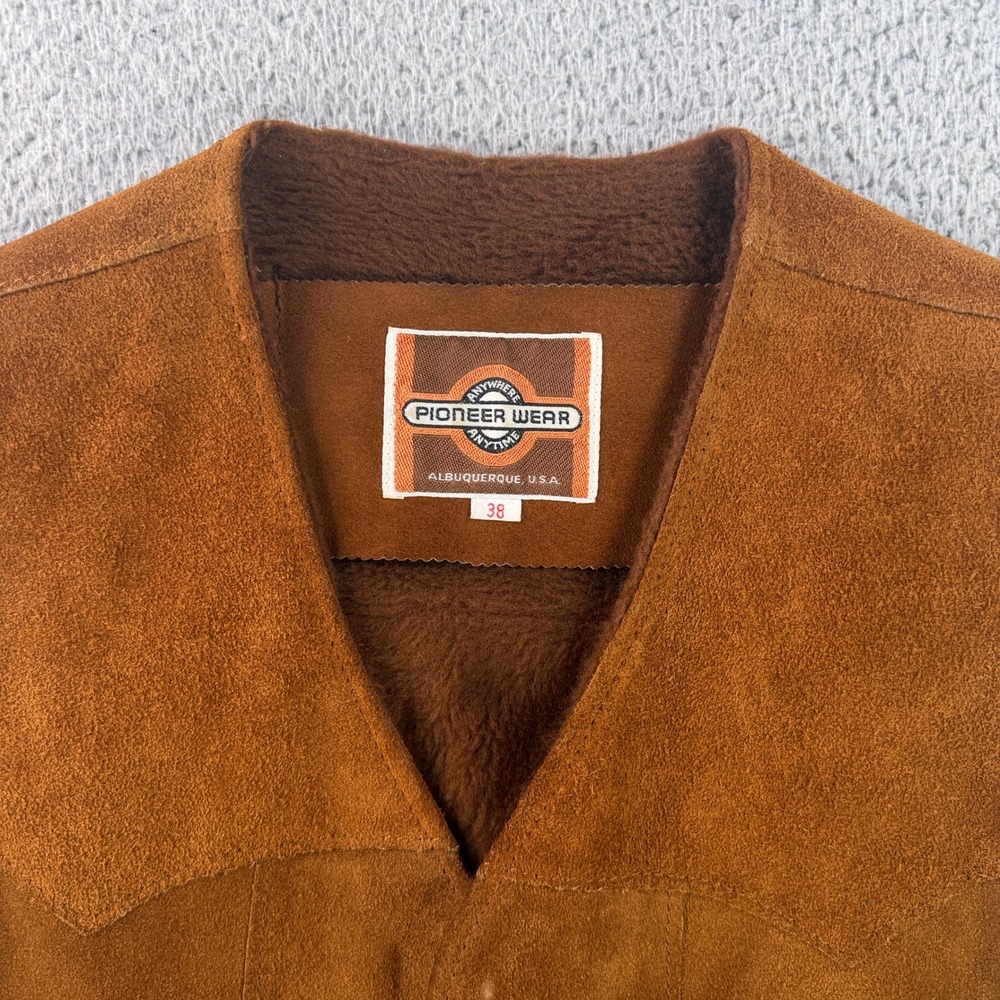 Vtg 70s Pioneer Wear Suede Vest Mens 38 Brown Western Sherpa Fur Lined USA
